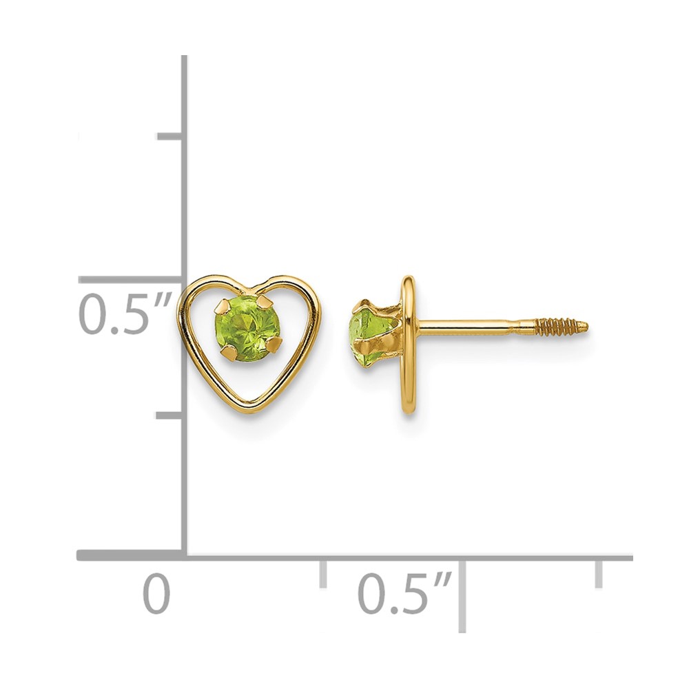 14k Madi K 3mm Genuine Peridot Birthstone Heart Earrings (GK107)