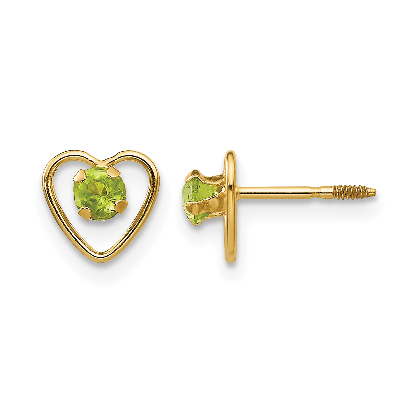 14k Madi K 3mm Genuine Peridot Birthstone Heart Earrings (GK107)