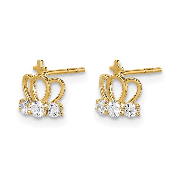 14k Madi K CZ Crown Childrens Post Earrings
