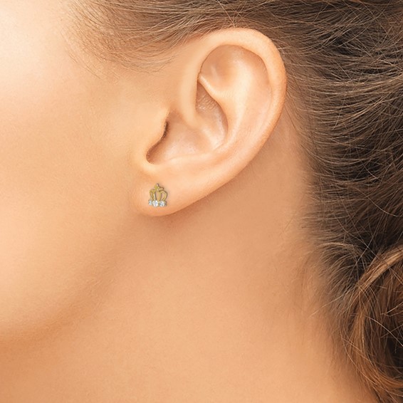 14k Madi K CZ Crown Childrens Post Earrings