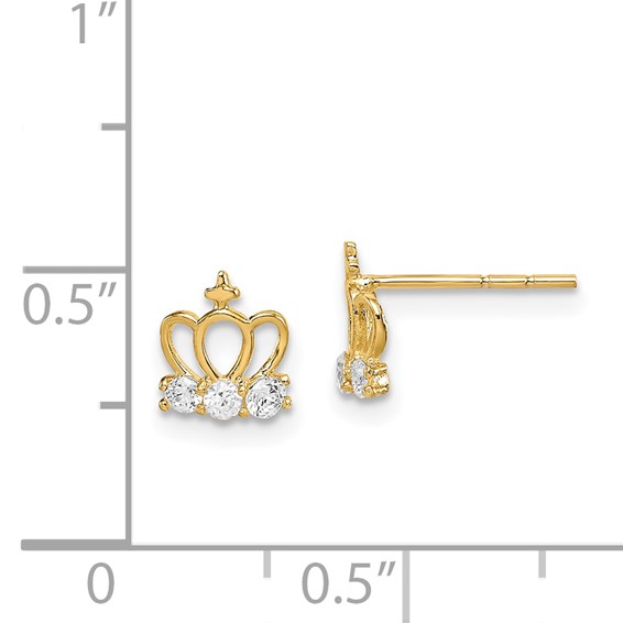 14k Madi K CZ Crown Childrens Post Earrings
