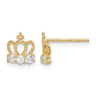 14k Madi K CZ Crown Childrens Post Earrings