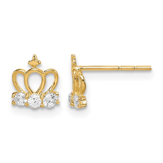 14k Madi K CZ Crown Childrens Post Earrings