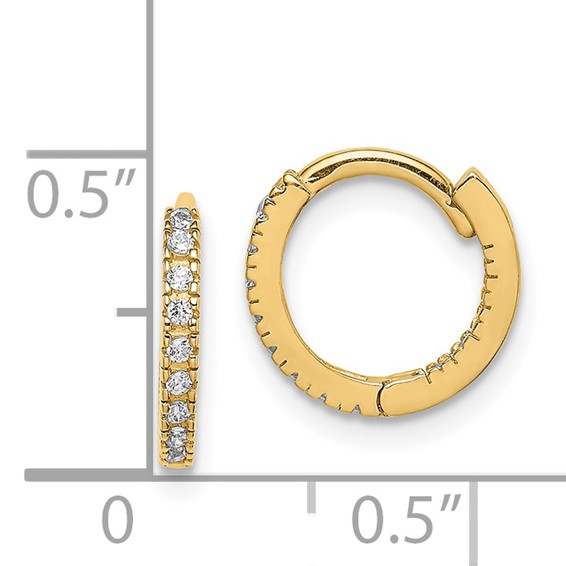 14k Madi K CZ 1x10mm Hinged Hoop Earrings