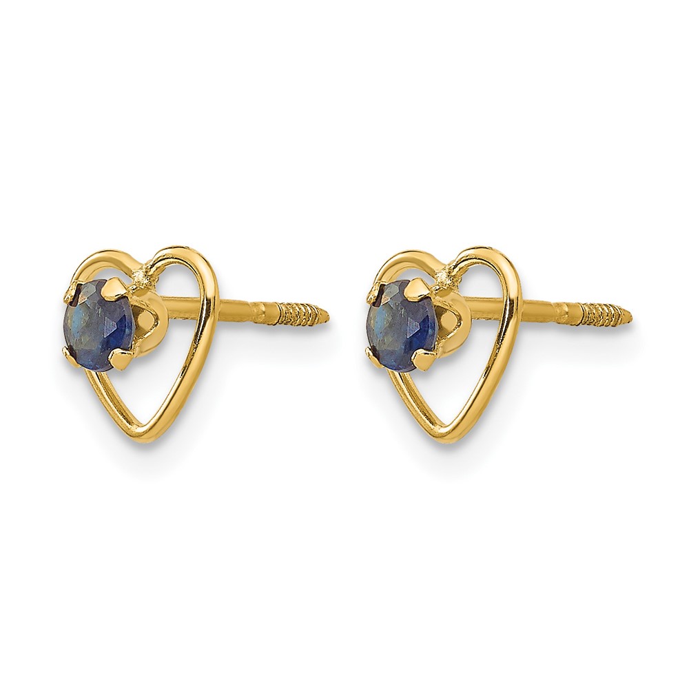 14k Madi K 3mm Created Sapphire Birthstone Heart Earrings (GK108)