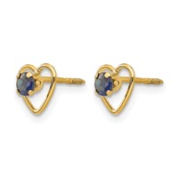 14K Yellow Gold Madi K 3mm Round Lab Created Sapphire Birthstone Heart Screwback Post Earrings view 2