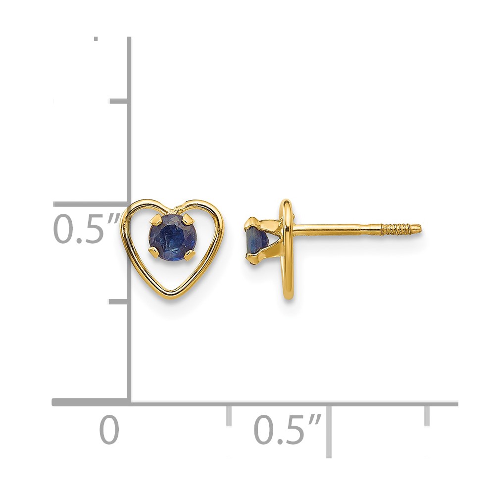 14k Madi K 3mm Created Sapphire Birthstone Heart Earrings (GK108)