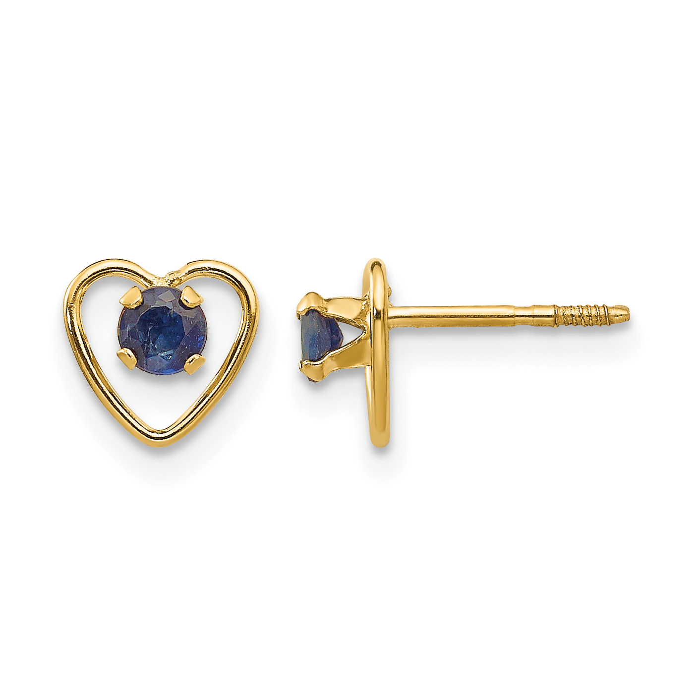 14k Madi K 3mm Created Sapphire Birthstone Heart Earrings (GK108)