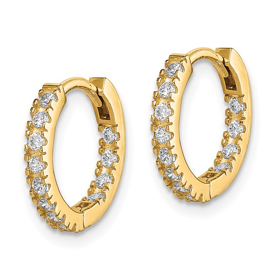 14k Madi K CZ 2x11mm In/Out Hinged Hoop Earrings