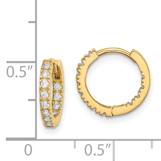 14k Madi K CZ 2x11mm In/Out Hinged Hoop Earrings