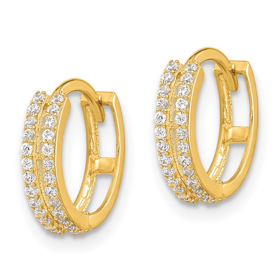 14k Madi K Double Row CZ 3x12mm Hinged Hoop Earrings