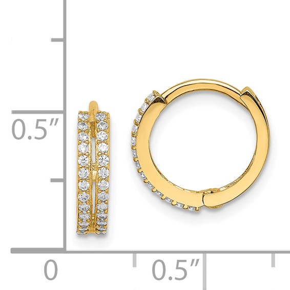 14k Madi K Double Row CZ 3x12mm Hinged Hoop Earrings