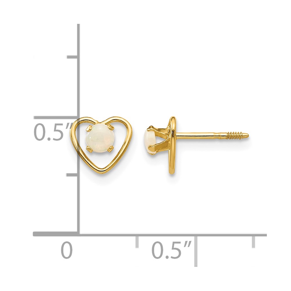 14k Madi K 3mm Imitation Opal Birthstone Heart Earrings (GK109)