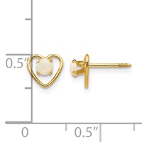 14K Yellow Gold Madi K 3mm Round Imitation Opal Birthstone Heart Screwback Post Earrings view 4