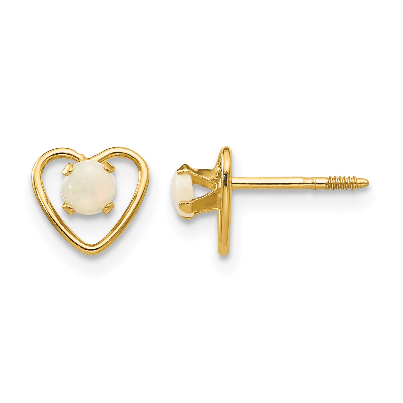 14k Madi K 3mm Imitation Opal Birthstone Heart Earrings (GK109)