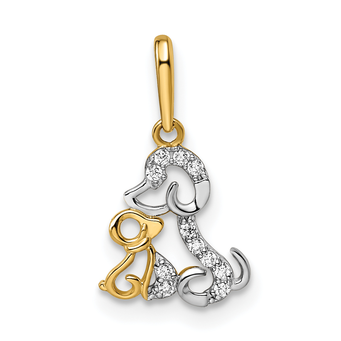 14K & Rhodium Madi K CZ Dog & Puppy Pendant (GK1096)