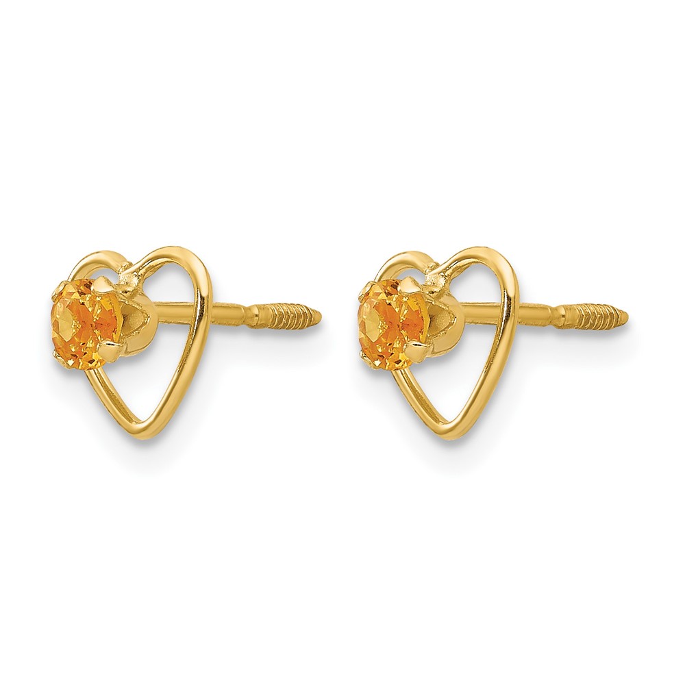 14k Madi K 3mm Genuine Citrine Birthstone Heart Earrings (GK110)
