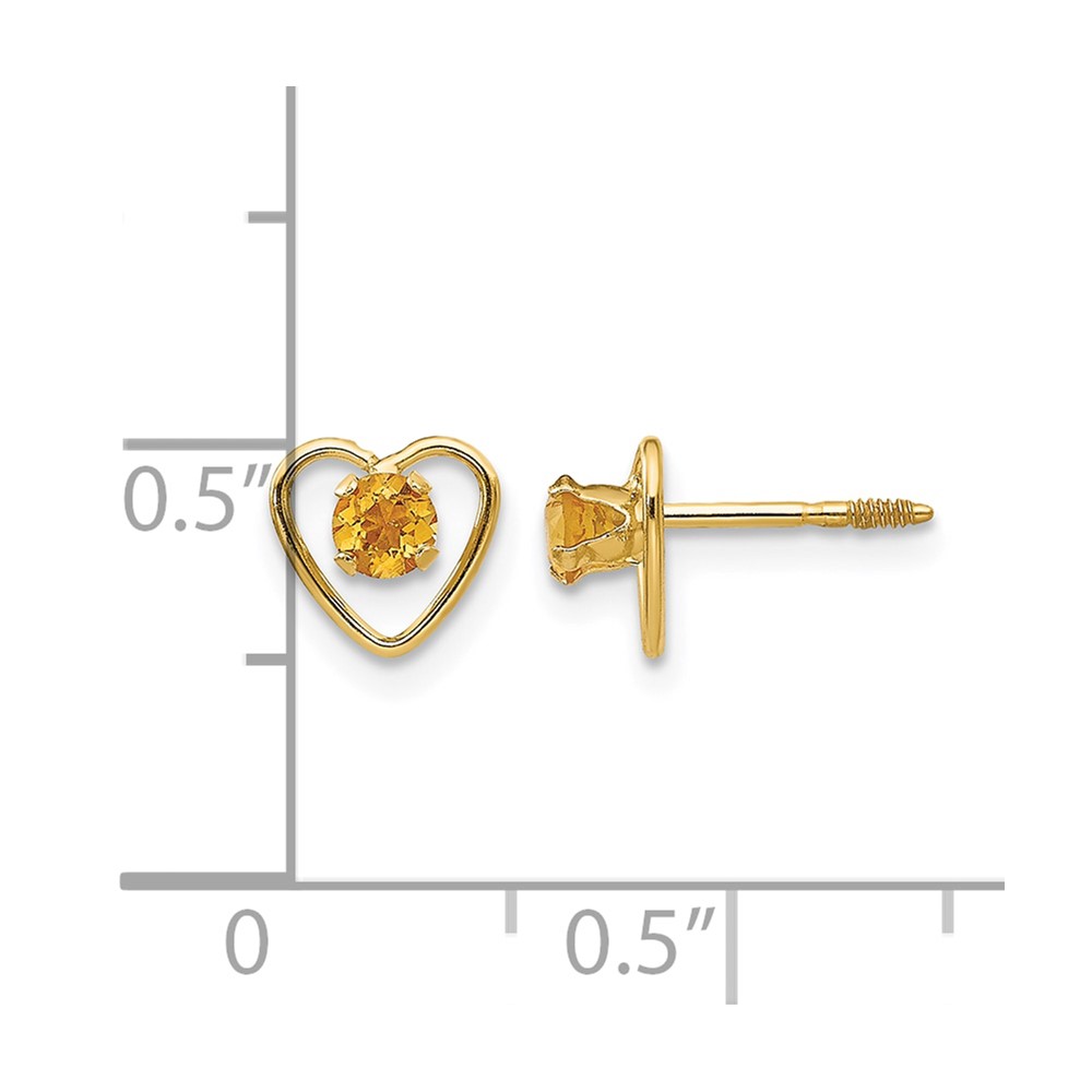 14k Madi K 3mm Genuine Citrine Birthstone Heart Earrings (GK110)