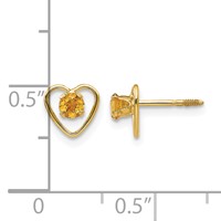 14K Yellow Gold Madi K 3mm Round Genuine Citrine Birthstone Heart Screwback Post Earrings view 4