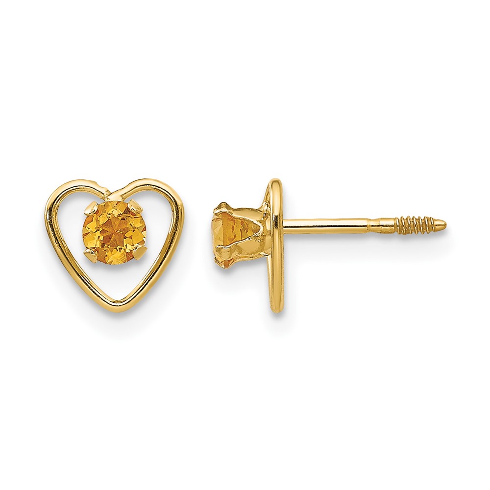 14k Madi K 3mm Genuine Citrine Birthstone Heart Earrings (GK110)