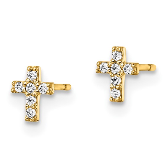 14k Madi K CZ Cross Childrens Post Earrings