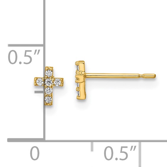 14k Madi K CZ Cross Childrens Post Earrings