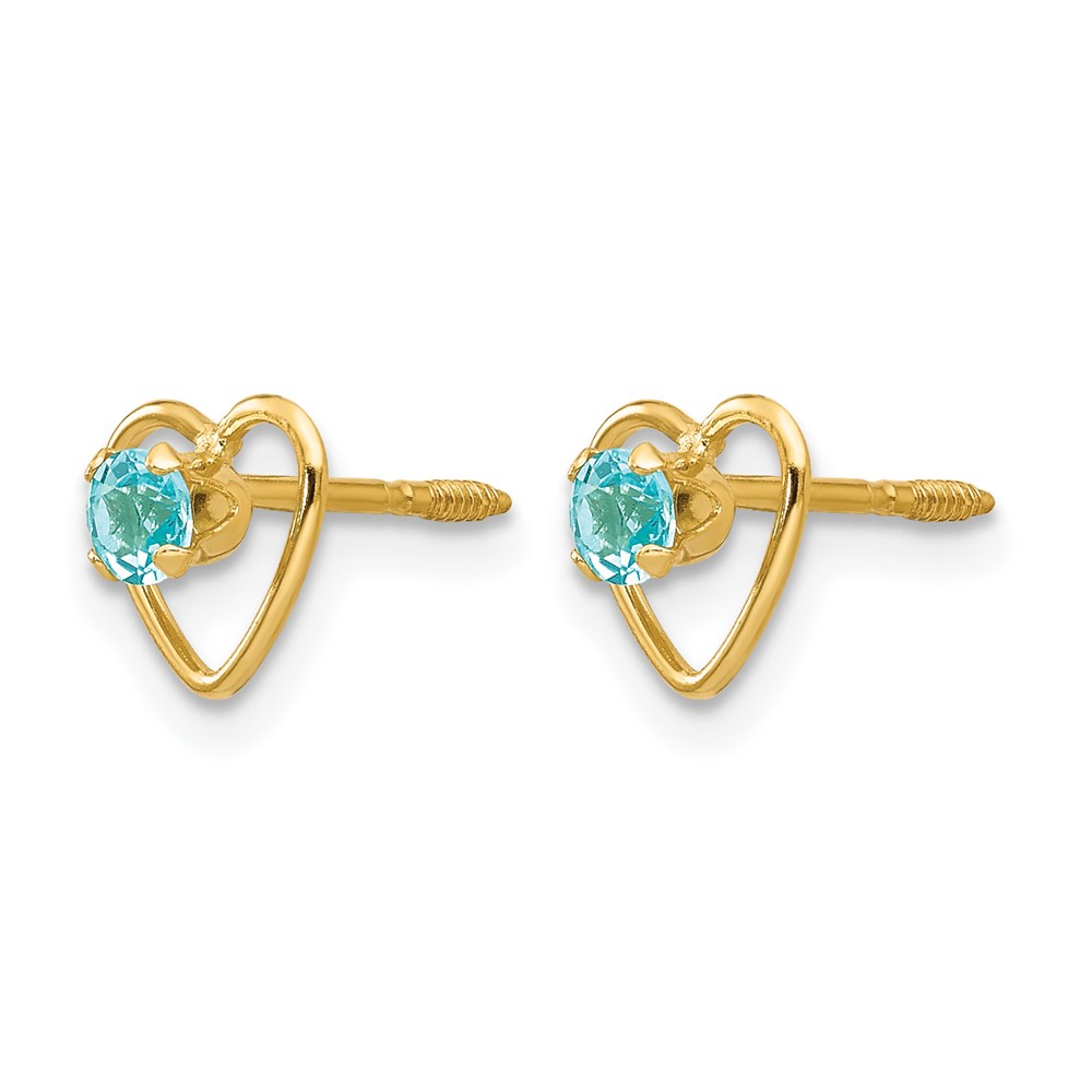 14k Madi K 3mm Genuine Blue Topaz Birthstone Heart Earrings (GK111)