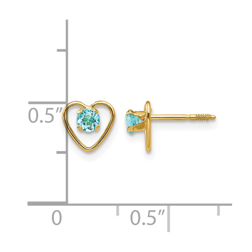 14k Madi K 3mm Genuine Blue Topaz Birthstone Heart Earrings (GK111)