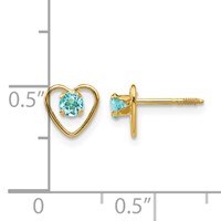 14K Yellow Gold Madi K 3mm Round Genuine Blue Topaz Birthstone Heart Screwback Post Earrings view 4