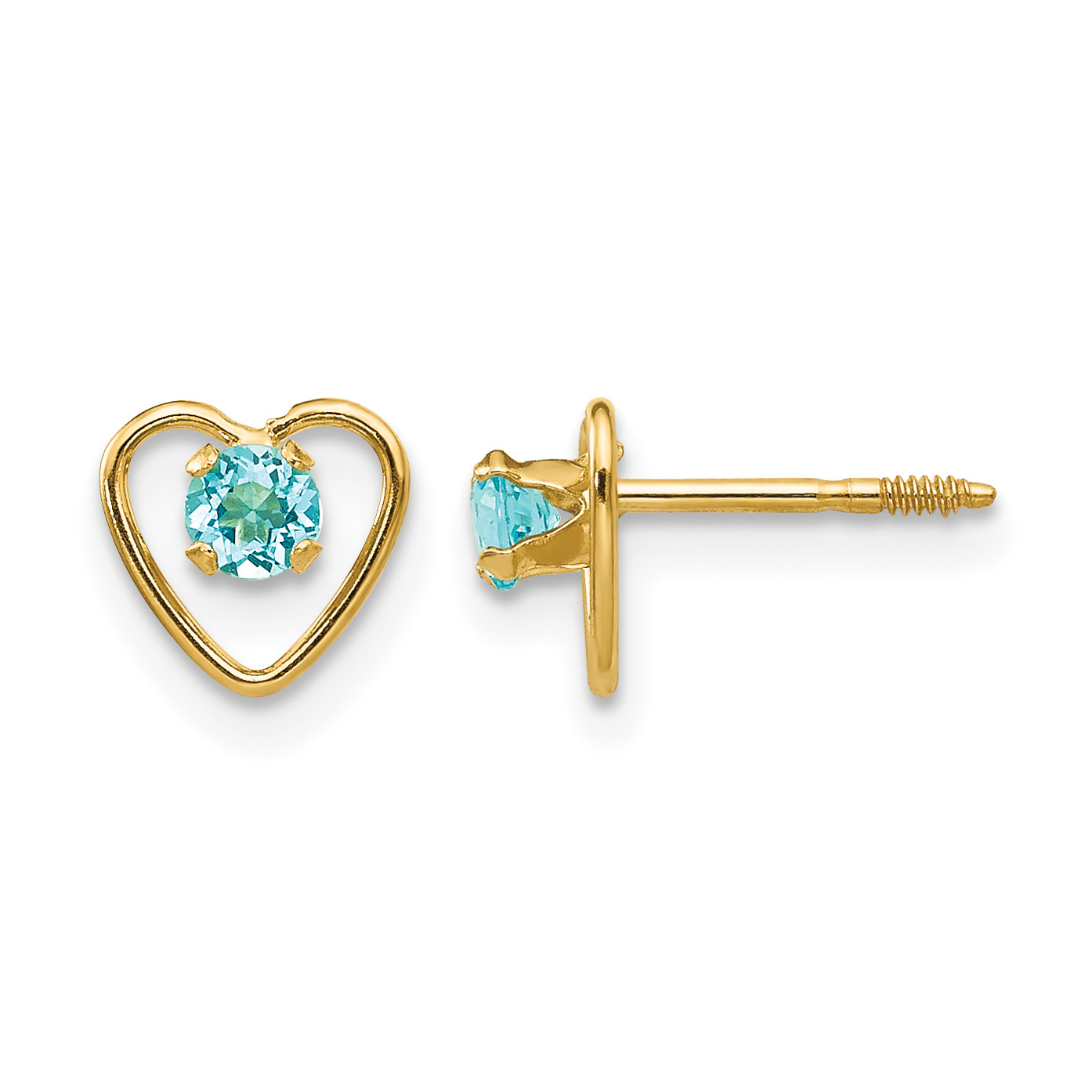14k Madi K 3mm Genuine Blue Topaz Birthstone Heart Earrings (GK111)