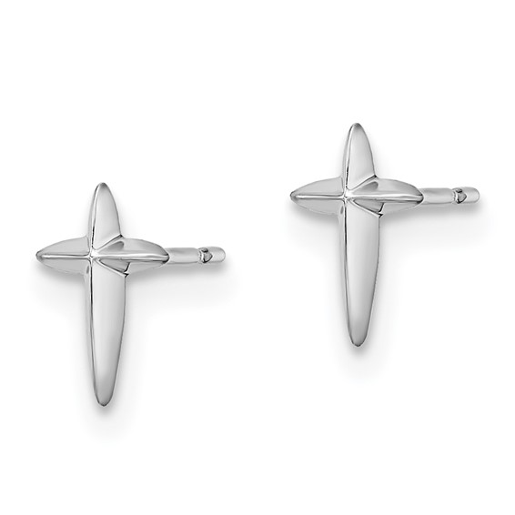 14k White Gold Madi K Cross Childrens Post Earrings