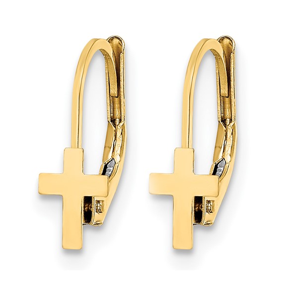 14K Madi K Polished Cross Childrens Leverback Earrings