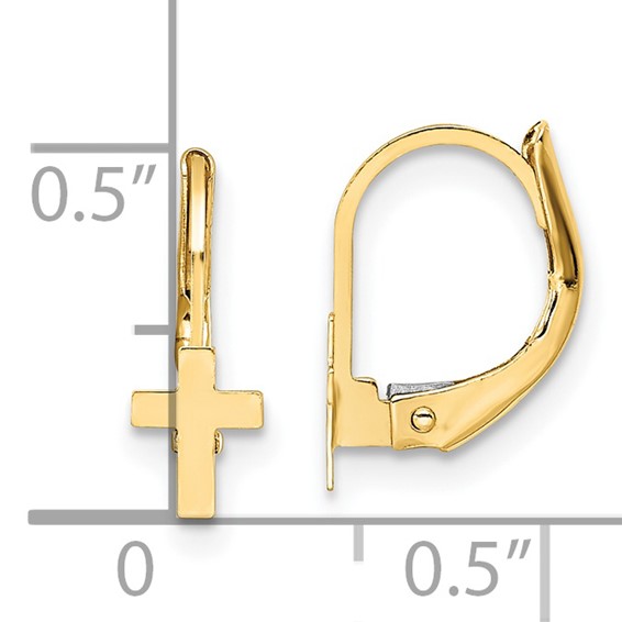 14K Madi K Polished Cross Childrens Leverback Earrings