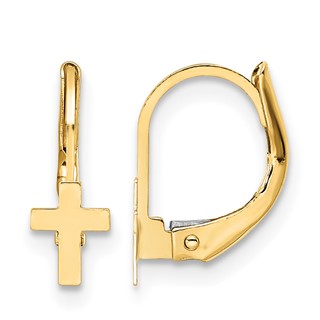 14K Madi K Polished Cross Childrens Leverback Earrings