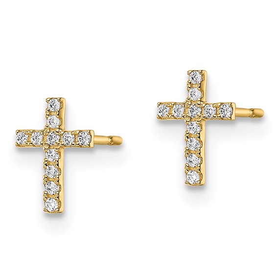 14k Madi K CZ Cross Childrens Post Earrings