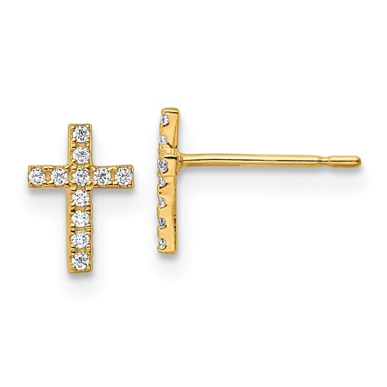 14k Madi K CZ Cross Childrens Post Earrings