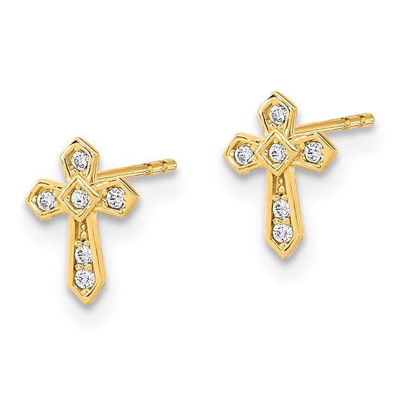 14K Madi K Polished Cross CZ Childrens Post Earrings