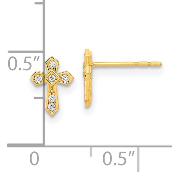 14K Madi K Polished Cross CZ Childrens Post Earrings