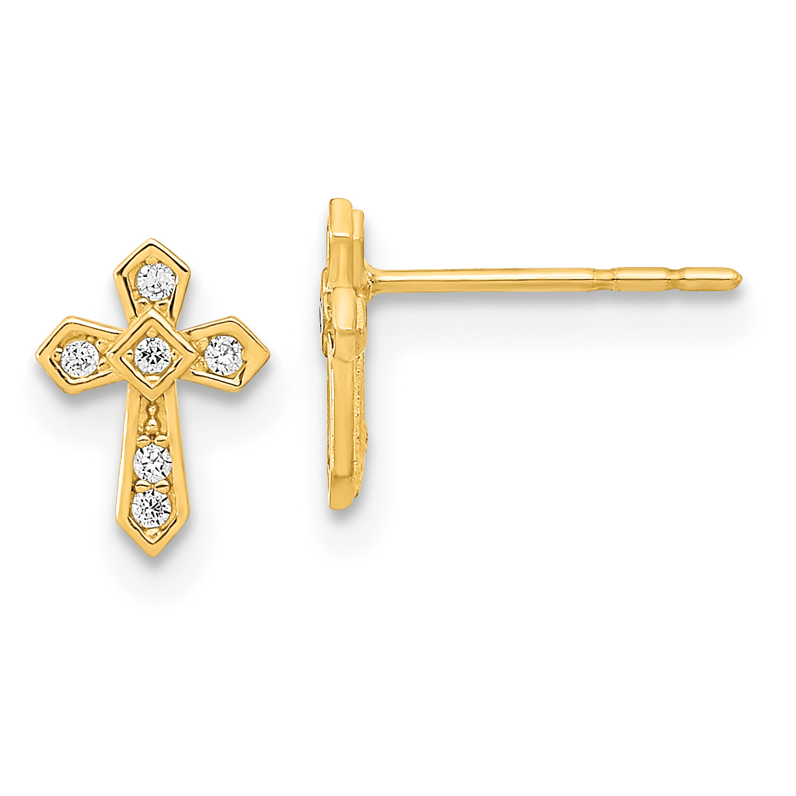 14K Madi K Polished Cross CZ Post Earrings (GK1115)