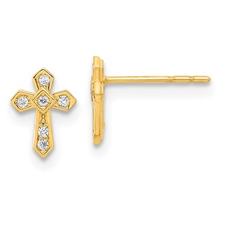 14K Madi K Polished Cross CZ Childrens Post Earrings