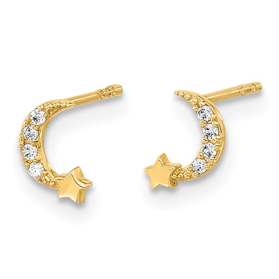 14K Madi K Polished Moon and Star CZ Childrens Post Earrings