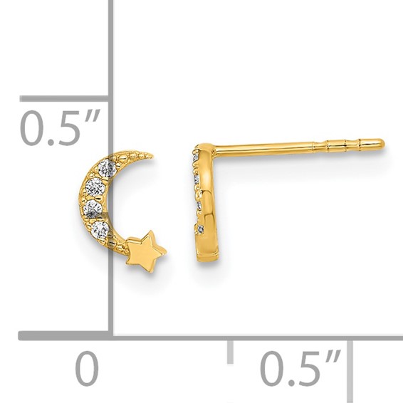 14K Madi K Polished Moon and Star CZ Childrens Post Earrings