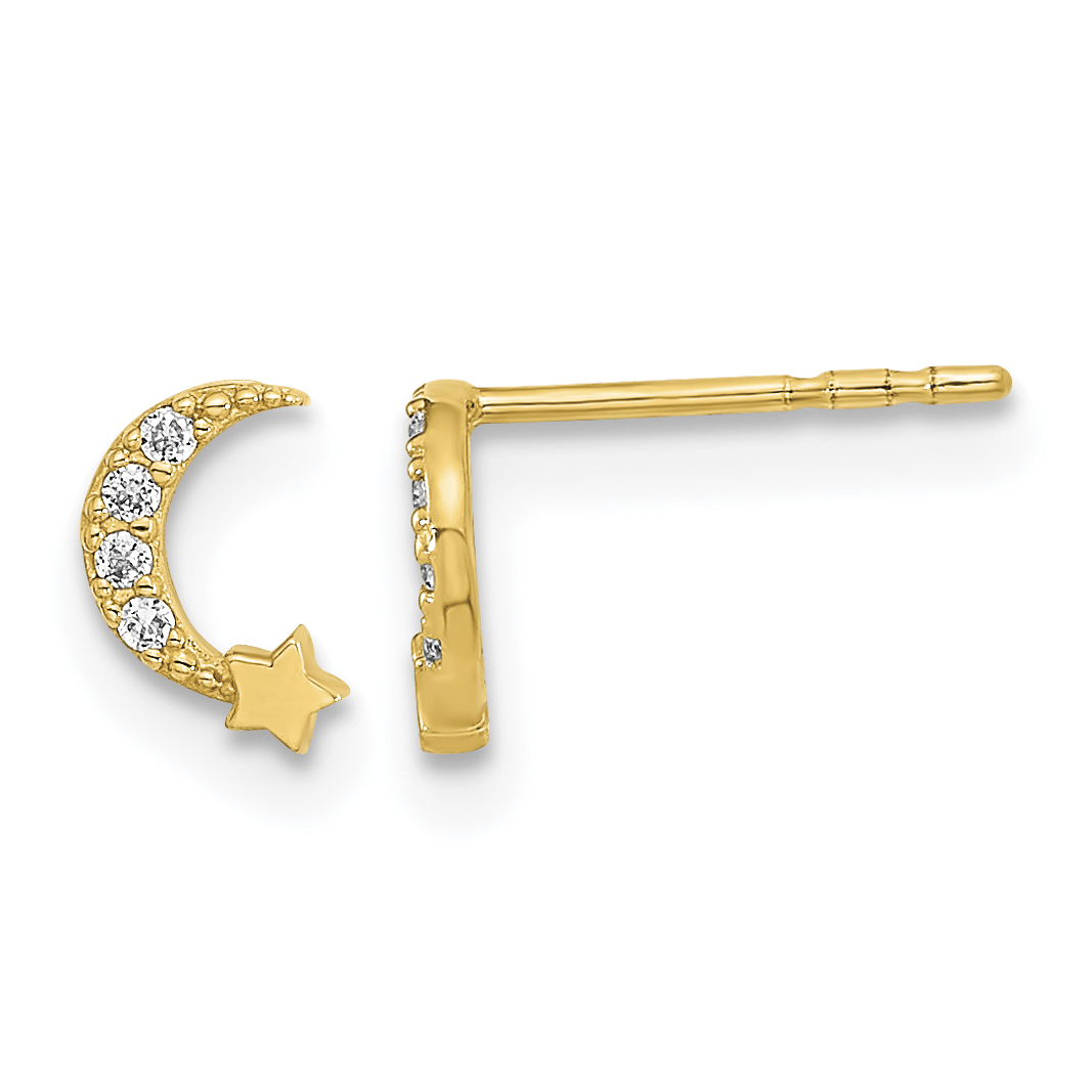 14K Madi K Polished Moon and Star CZ Post Earrings (GK1119)