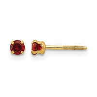 14K Yellow Gold Madi K 3mm Round Garnet Birthstone Screwback Post Earrings view 1