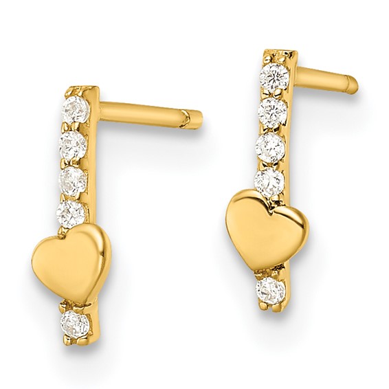14k Madi K Polished Line of CZs and Heart Childrens Post Earrings