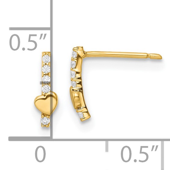 14k Madi K Polished Line of CZs and Heart Childrens Post Earrings