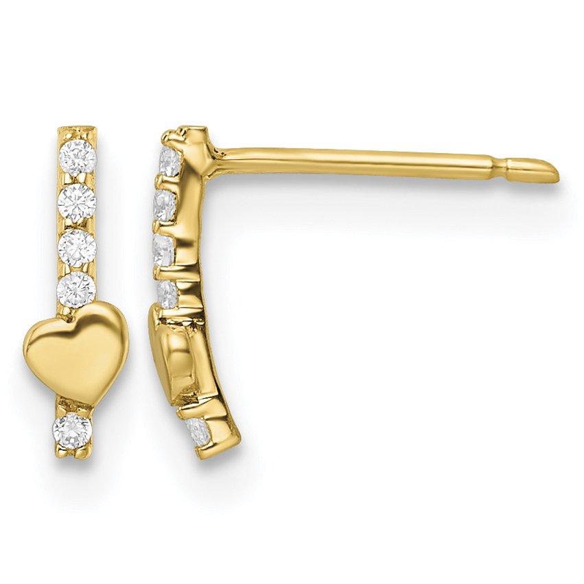 14k Madi K Polished Line of CZ's and Heart Post Earrings (GK1122)
