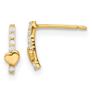 14k Madi K Polished Line of CZs and Heart Childrens Post Earrings