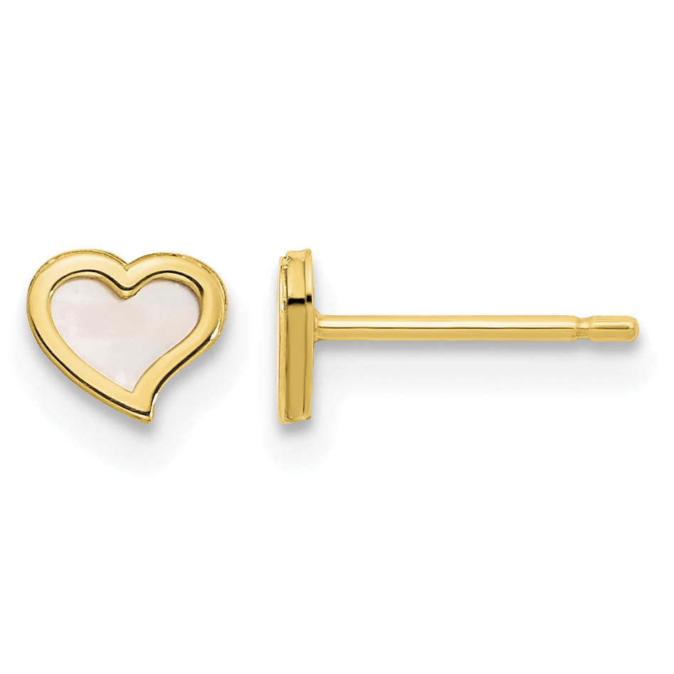 14K Madi K Polished Heart Mother of Pearl Post Earrings (GK1123)