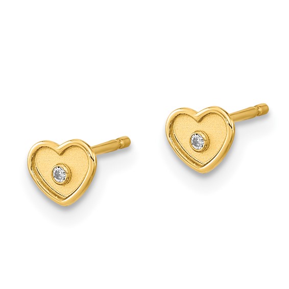 14K Madi K Polished and Brushed CZ 4.5mm Heart Childrens Post Earrings